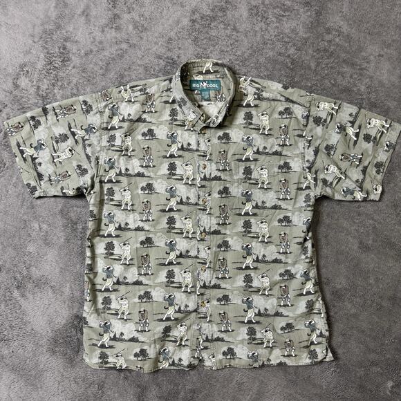 Vintage Big Dogs Button Up Golf Shirt Mens L Doggy Sports Funny Relaxed Fit - Picture 1 of 4